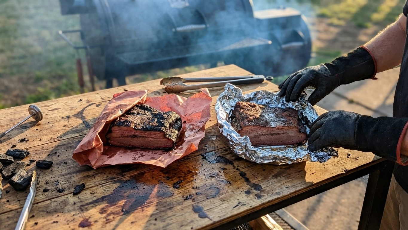 Wrap au fumoir : papier boucher vs aluminium (avantages, textures, timing)