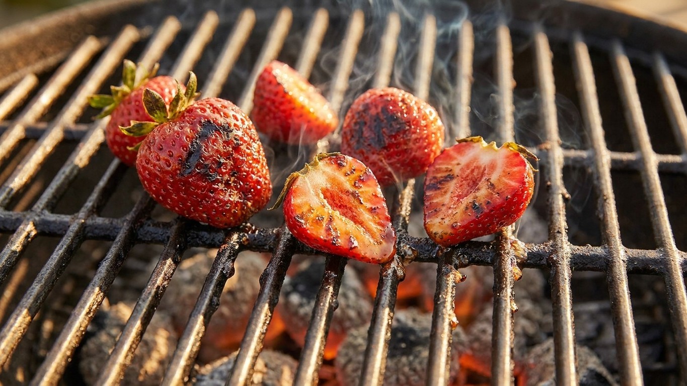 J'ai posé mes fraises de mai sur le barbecue par curiosité : personne n'a touché au gâteau ce soir-là
