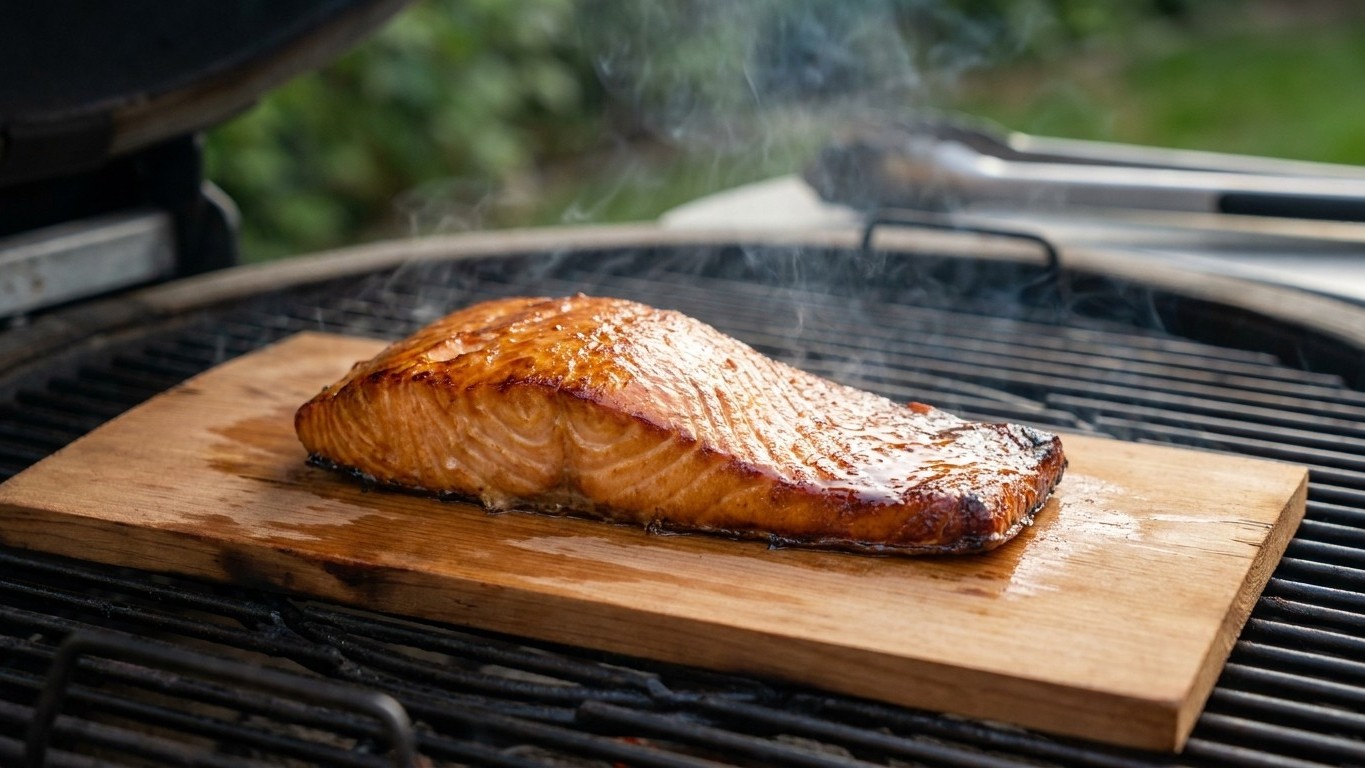J'ai posé ma planche de cèdre directement sur la grille pour impressionner mes invités : en 2 minutes, le saumon était noi...