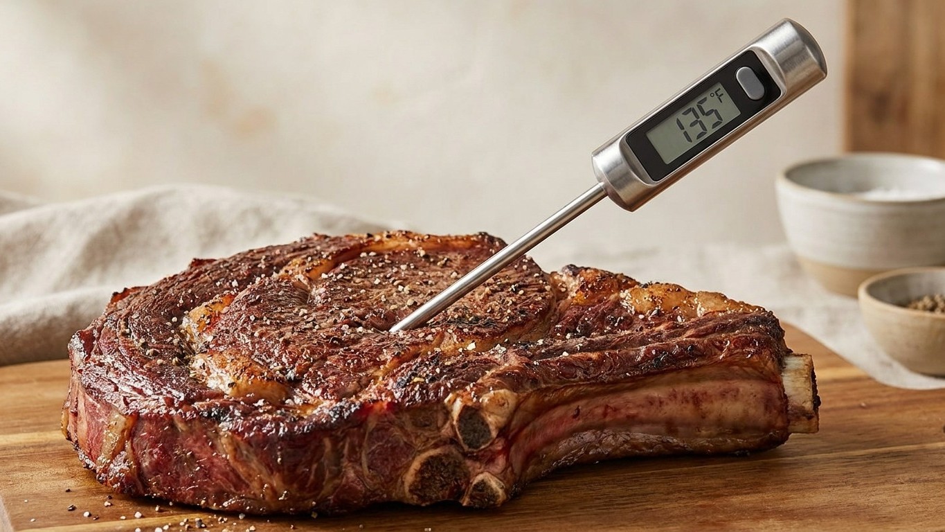 Je plantais ma sonde contre l'os de la côte de bœuf depuis des années : quand j'ai vu la température réelle au cœur, j'ai ...