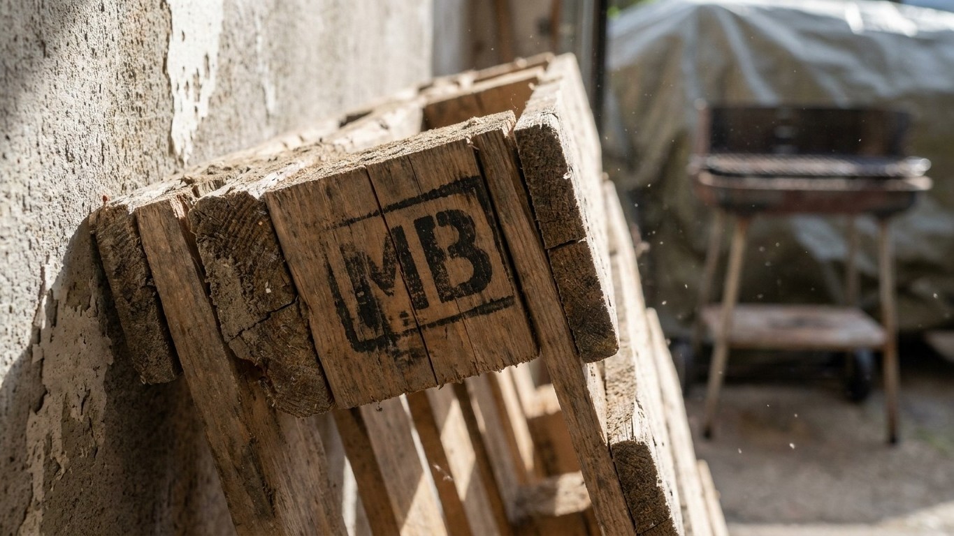 J'ai brûlé du bois de palette dans mon barbecue juste pour vider mon garage : quand j'ai vu le marquage MB sur la planche ...