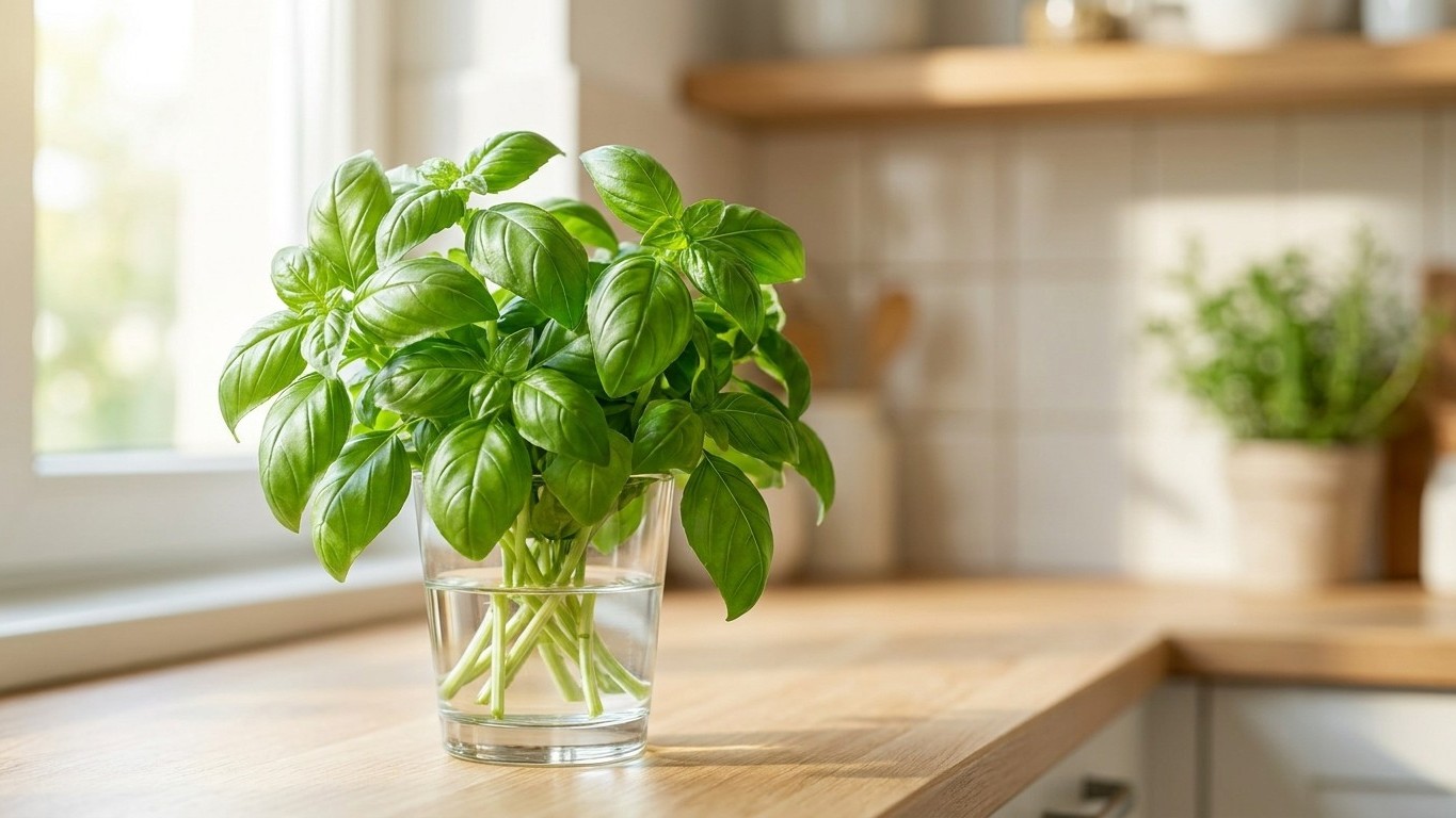« Je ne le mets plus jamais au frais avant les grillades » : ce bouquet de basilic tient une semaine entière sur mon plan ...