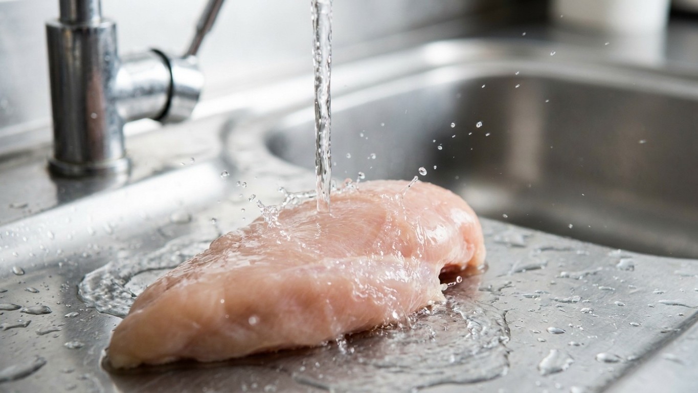 Je rinçais mon poulet à l'évier avant de le passer au gril : un cuisinier m'a montré jusqu'où l'eau projetait vraiment les...