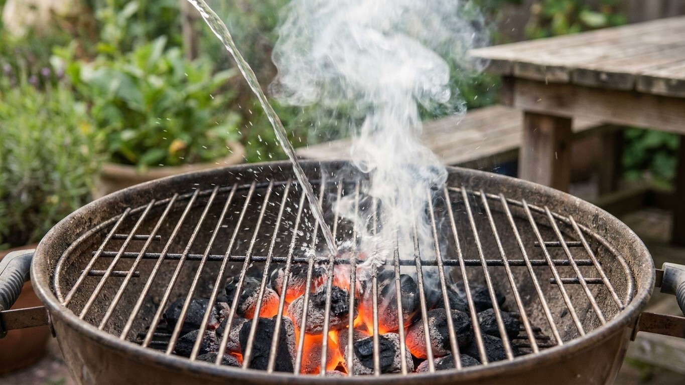 On s'obstine tous à éteindre les flammes du barbecue avec un jet d'eau : ce réflexe d'une seconde dépose pourtant le pire ...