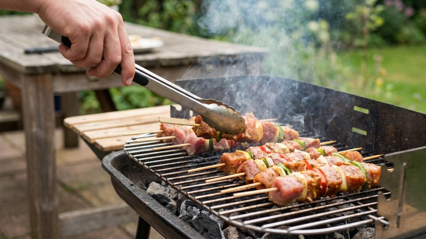 J'ai enfilé mes brochettes de bœuf sur des piques en bambou sorties du paquet juste pour gagner du temps : au premier reto...