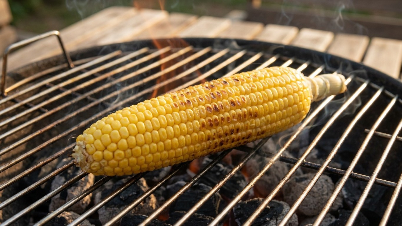 J'ai posé mes épis de maïs nus sur la grille juste pour aller plus vite : à dix minutes, les grains éclataient et il était...