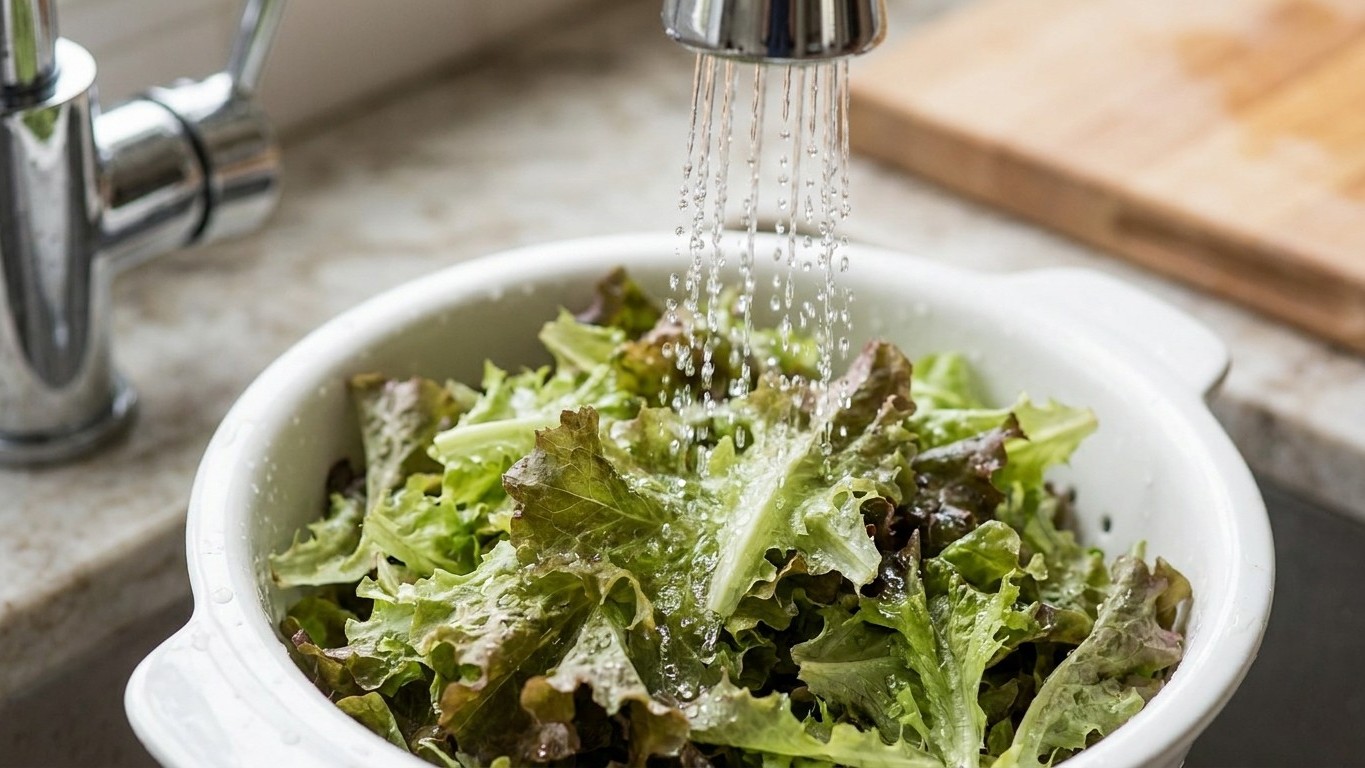 J'ai rincé mon mesclun cinq bonnes minutes sous l'eau claire juste pour être tranquille : ce qui reste accroché aux feuill...