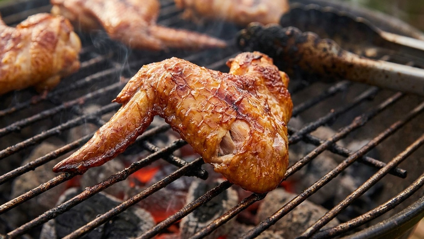 J'ai saupoudré une cuillère de fécule de maïs sur mes ailes de poulet juste pour éponger la marinade : au premier retourne...