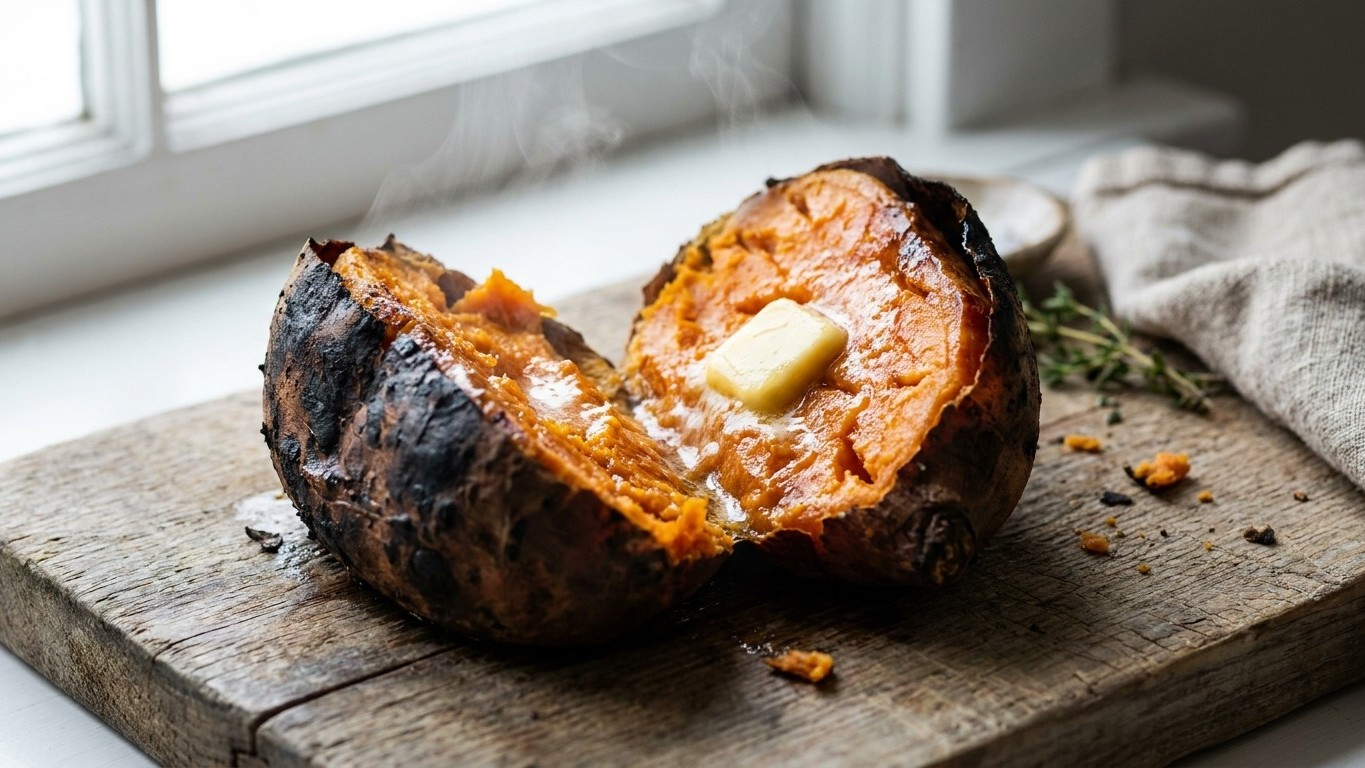 J’ai enfoui une patate douce entière à côté des braises juste pour tester : mes invités ont cru que j’avais préparé une cr...